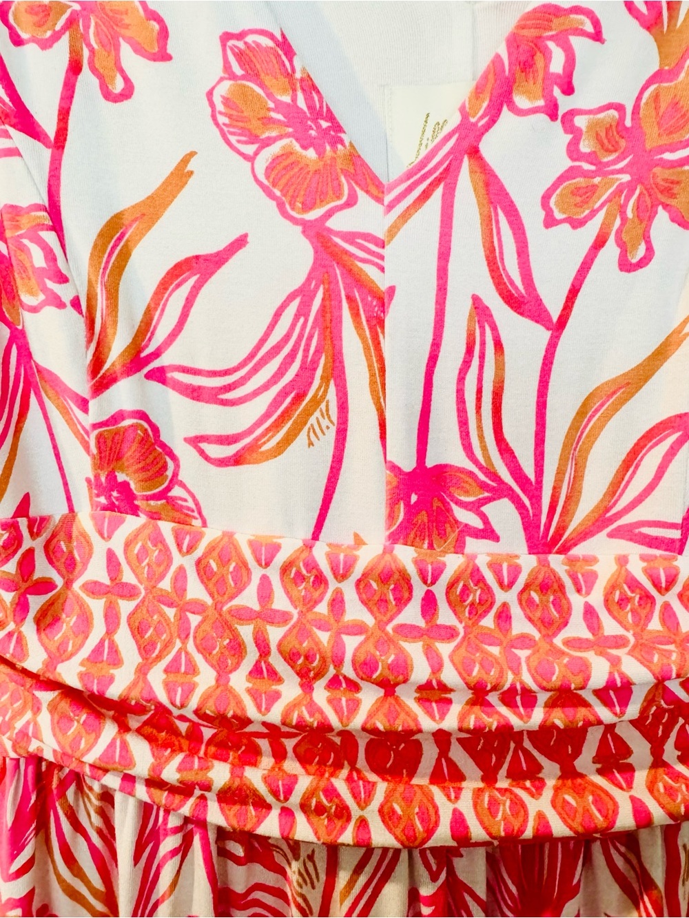 NWT 💞 Lilly Pulitzer 💞 Pink & White Floral V-Neck Midi Dress, women’s size large - Picture 4 of 6